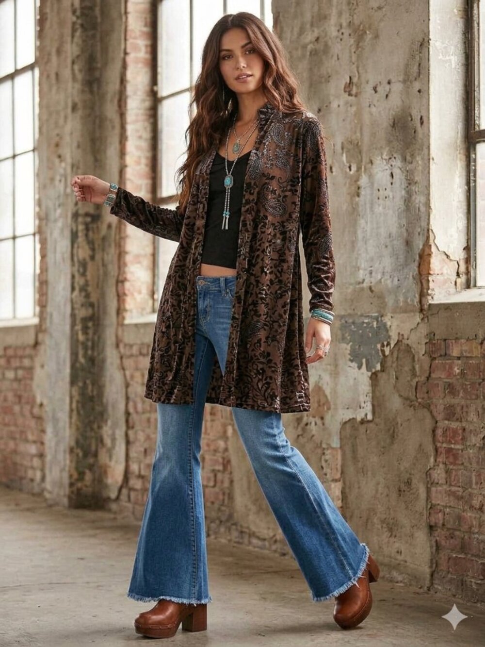 Vintage Goth Velvet Burnout Paisley Duster Cardigan Boho Indie Grunge Romantic 1